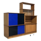 Asymmetrical golden oak display case bookcase Oscar vintage furniture from the 60s