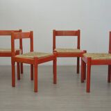 Lot de 4 chaises carimate rouges par Vico Magistretti