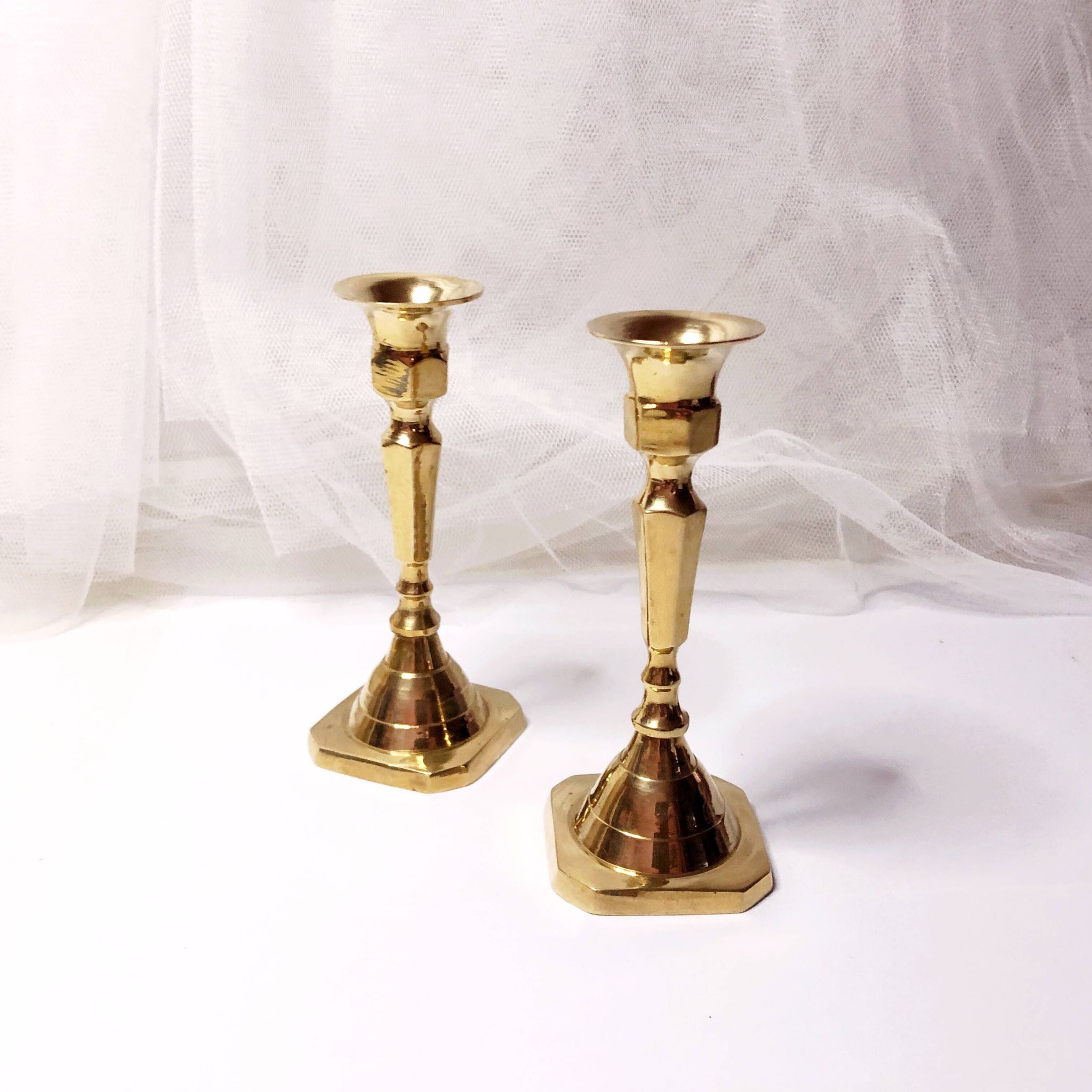 Pair of small brass candlesticks