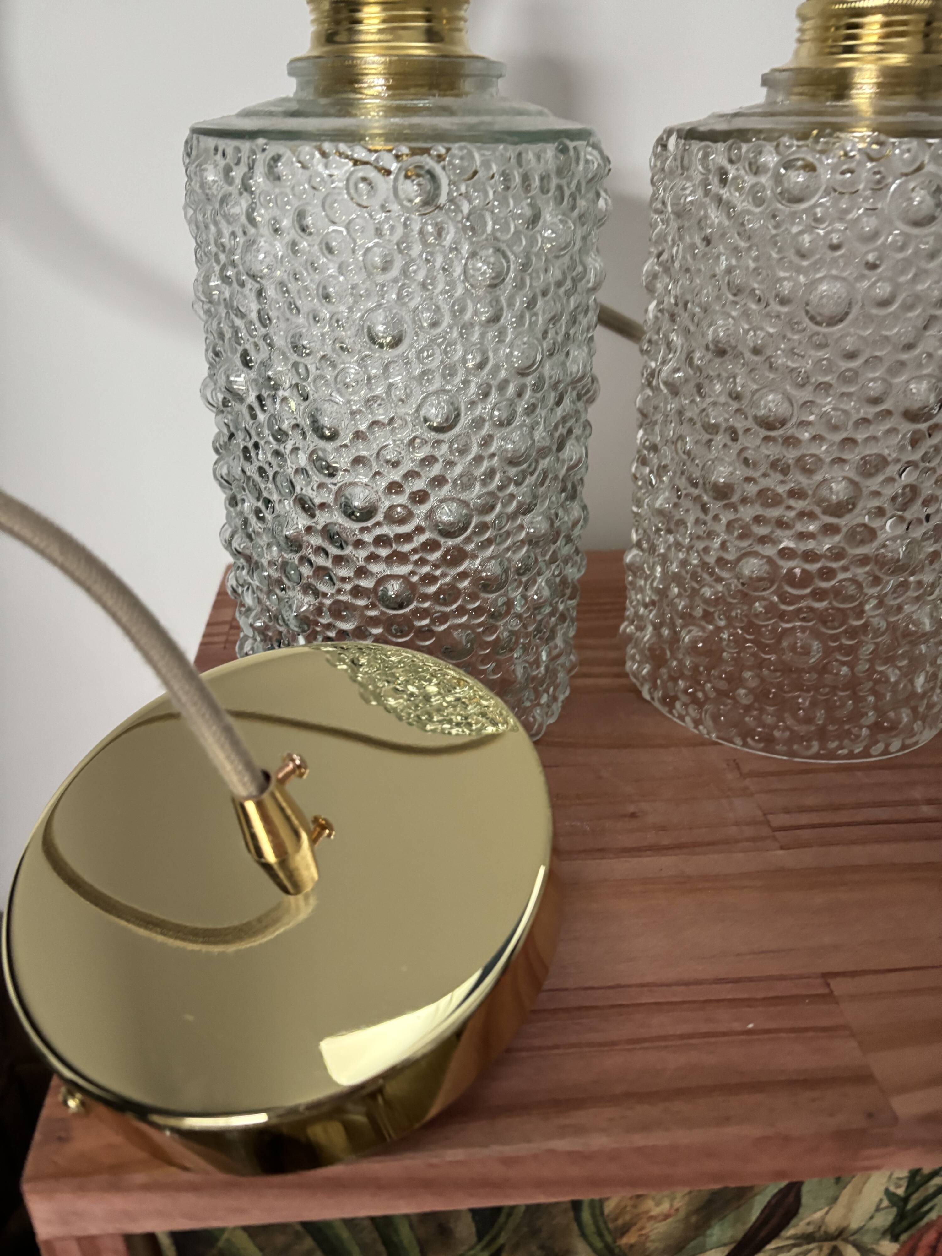 Lot de trois suspensions en verre bullé vintage