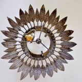 Sun wall lamp by ferro arte, metal and gold leaf and opaline glass, Spain, 1960