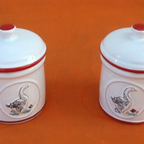 Pair of jars with foie gras lids cylindrical shape ceramic