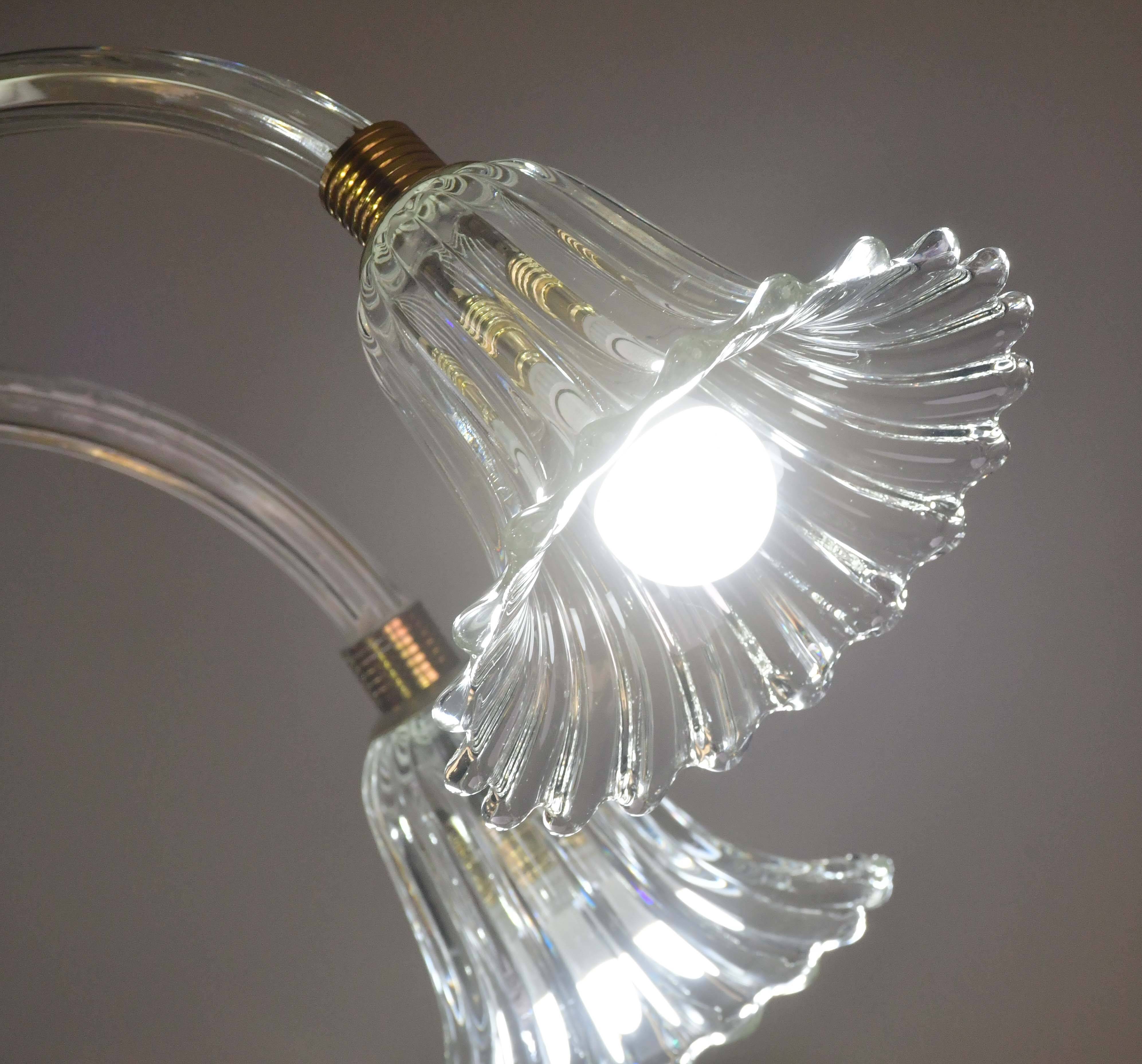 Amazing 6 light Art Deco Murano glass and brass chrome chandelier by Barovier