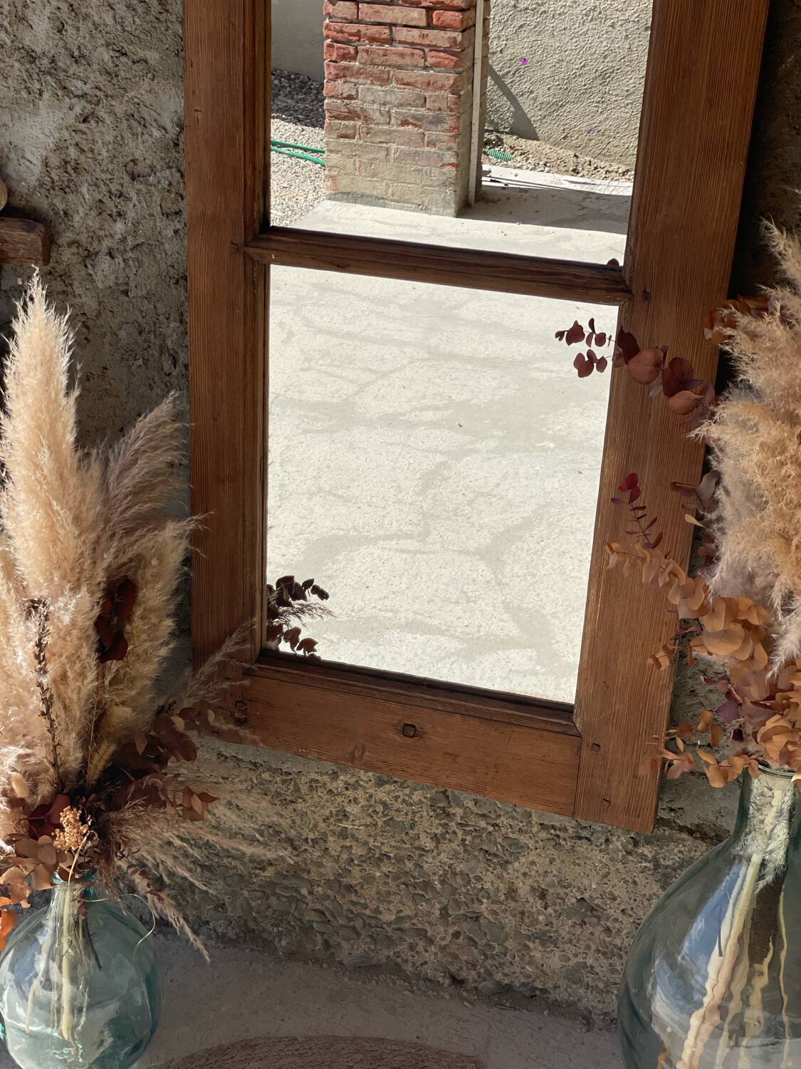 Hanging wooden mirror