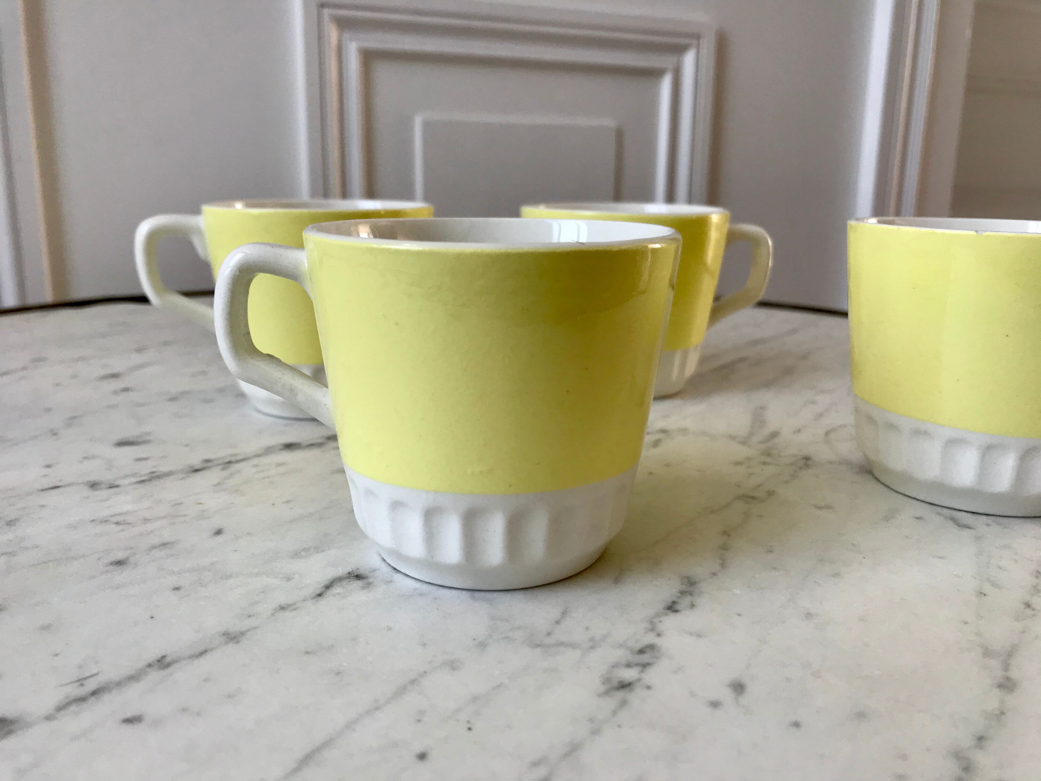Set of 4 yellow cups Digoin Sarreguemines 50s