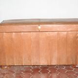 Malle, banc coffre en cuir marron
