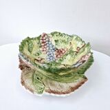 Vintage Draining Salad Bowl Signed GV In Grape Vine Leaf Barbotine