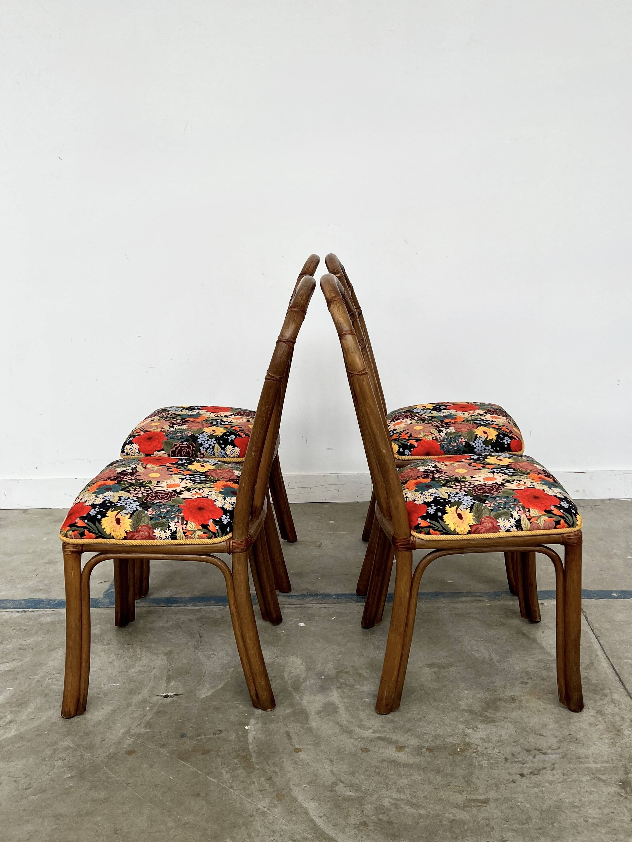 Set of 4 Rausch Rattan Curved Rattan Chairs - Floral Velvet Seats