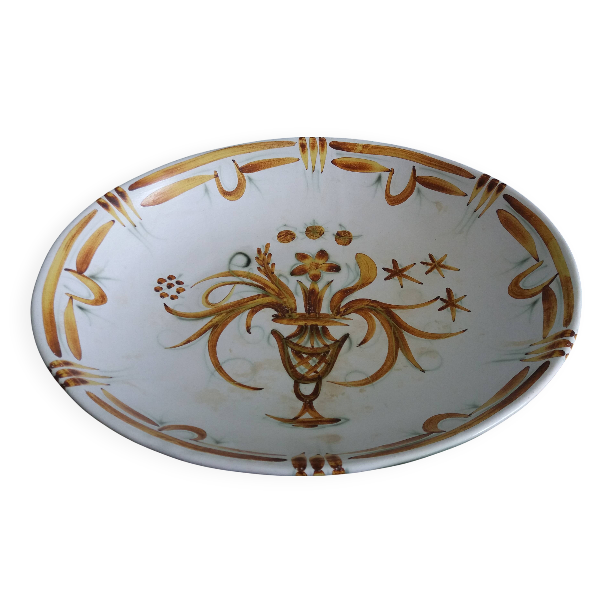 Keraluc Quimper oval flat salad bowl signed Yvonne Pennec