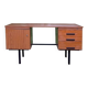 Modernist desk with double drawers in formica and metal, 1960.