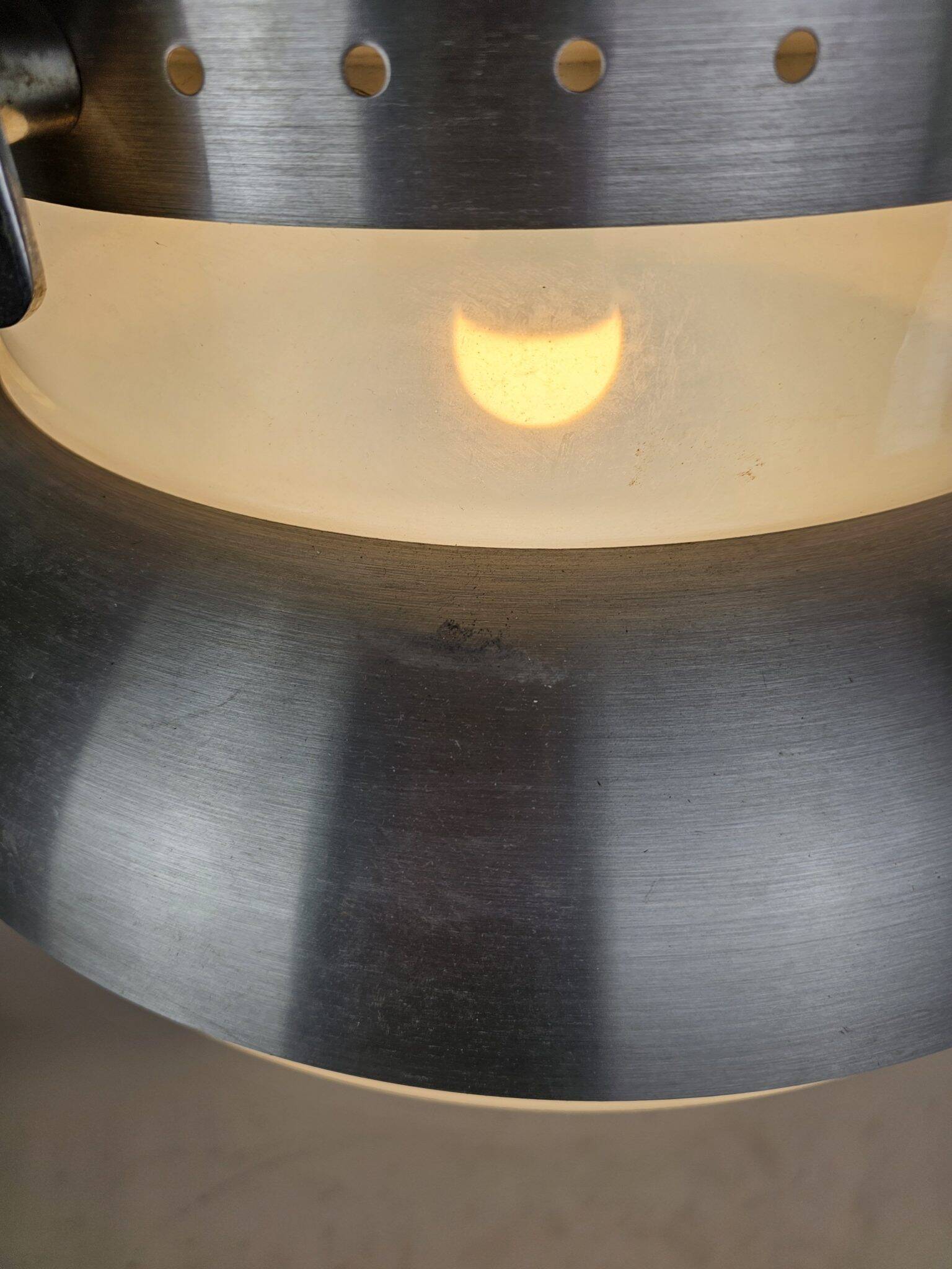 Large pendant lamp in brushed metal and opaline glass, Italy 1970s