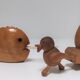 Two door peaks aperitif zoomorphic fish bird solid wood vintage design
