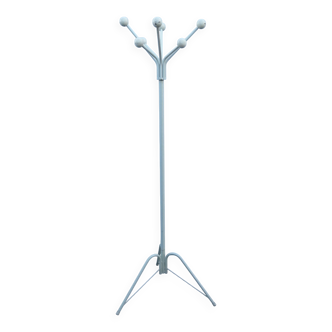 1960s metal parrot coat rack, white, tripod, 8 wooden balls