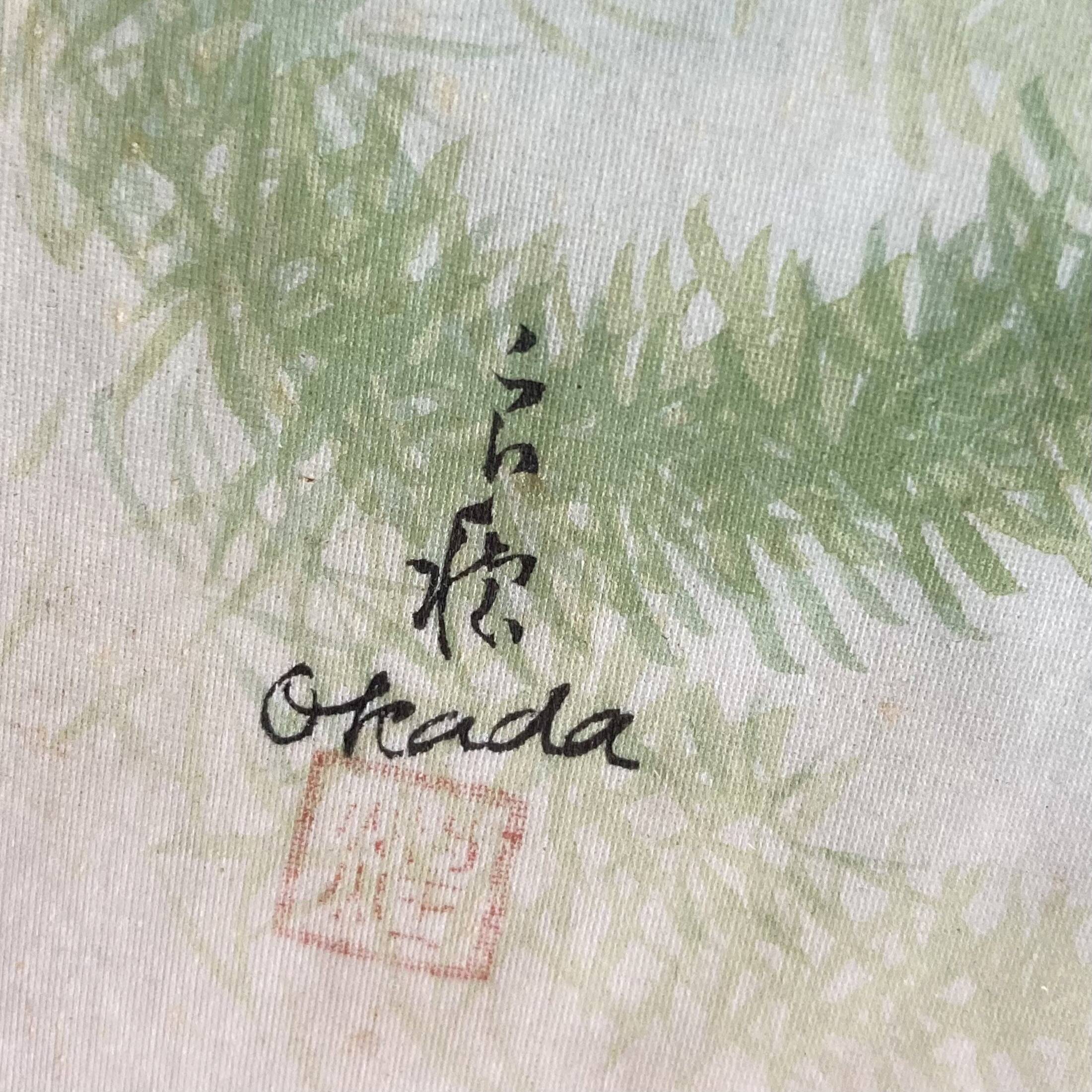 Small Japanese painting goldfish Okada vintage old watercolor