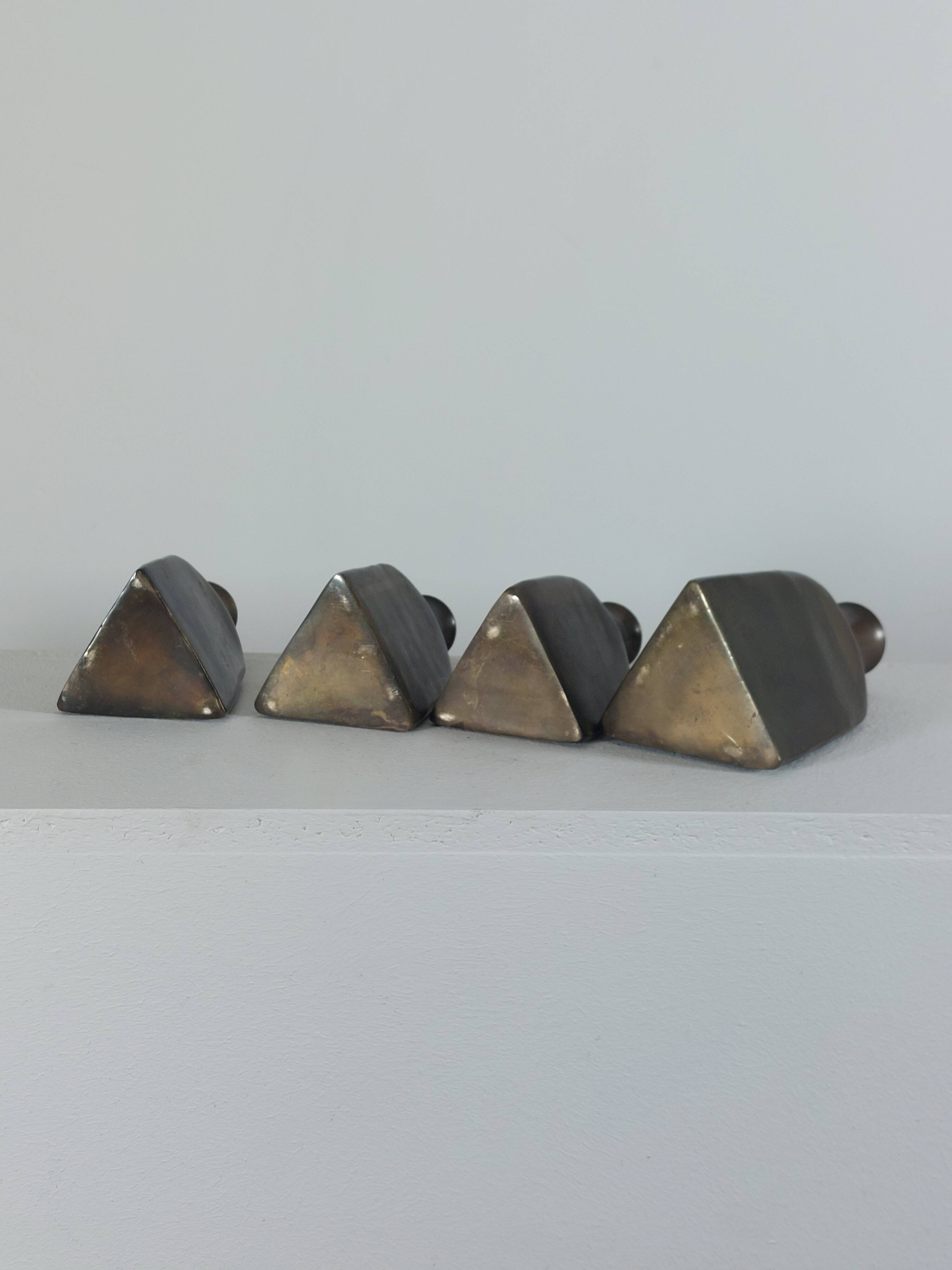 Vintage mid century Set of four triangular brass vases