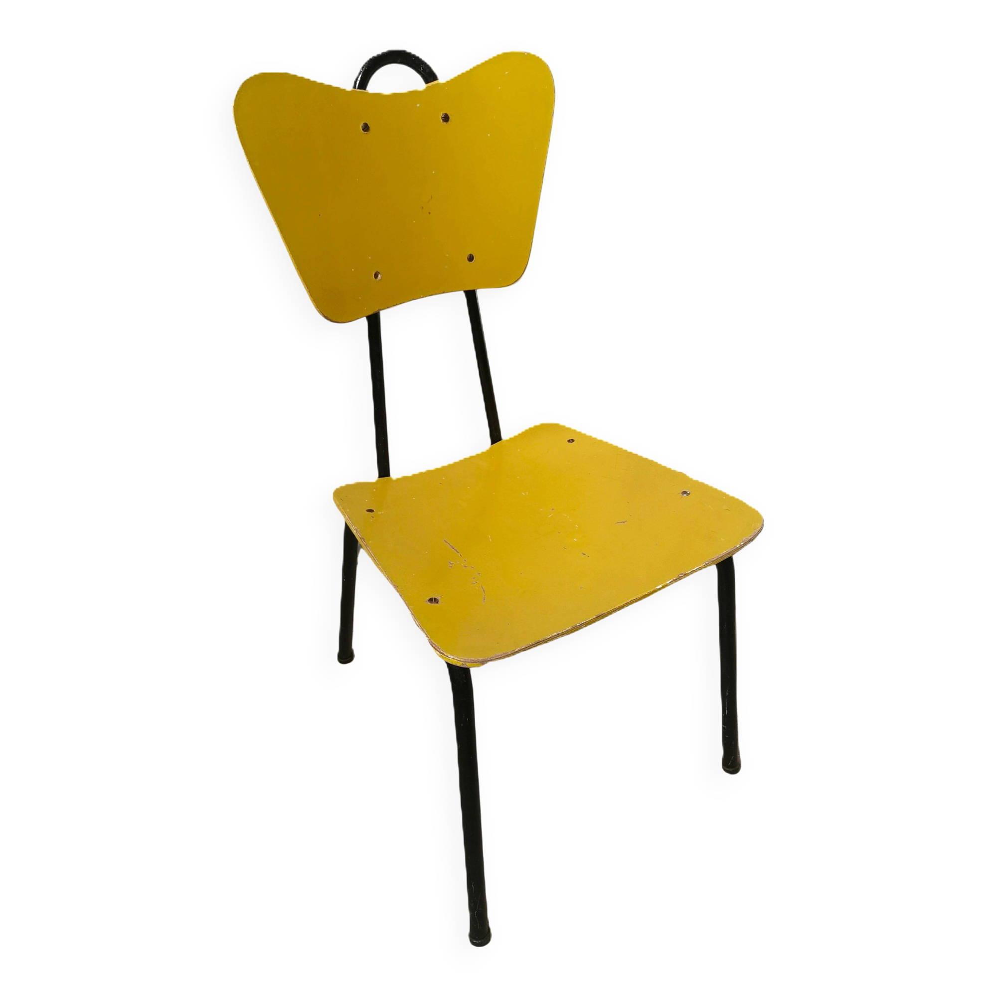 Yellow Jacques HITIER chair, vintage 50s