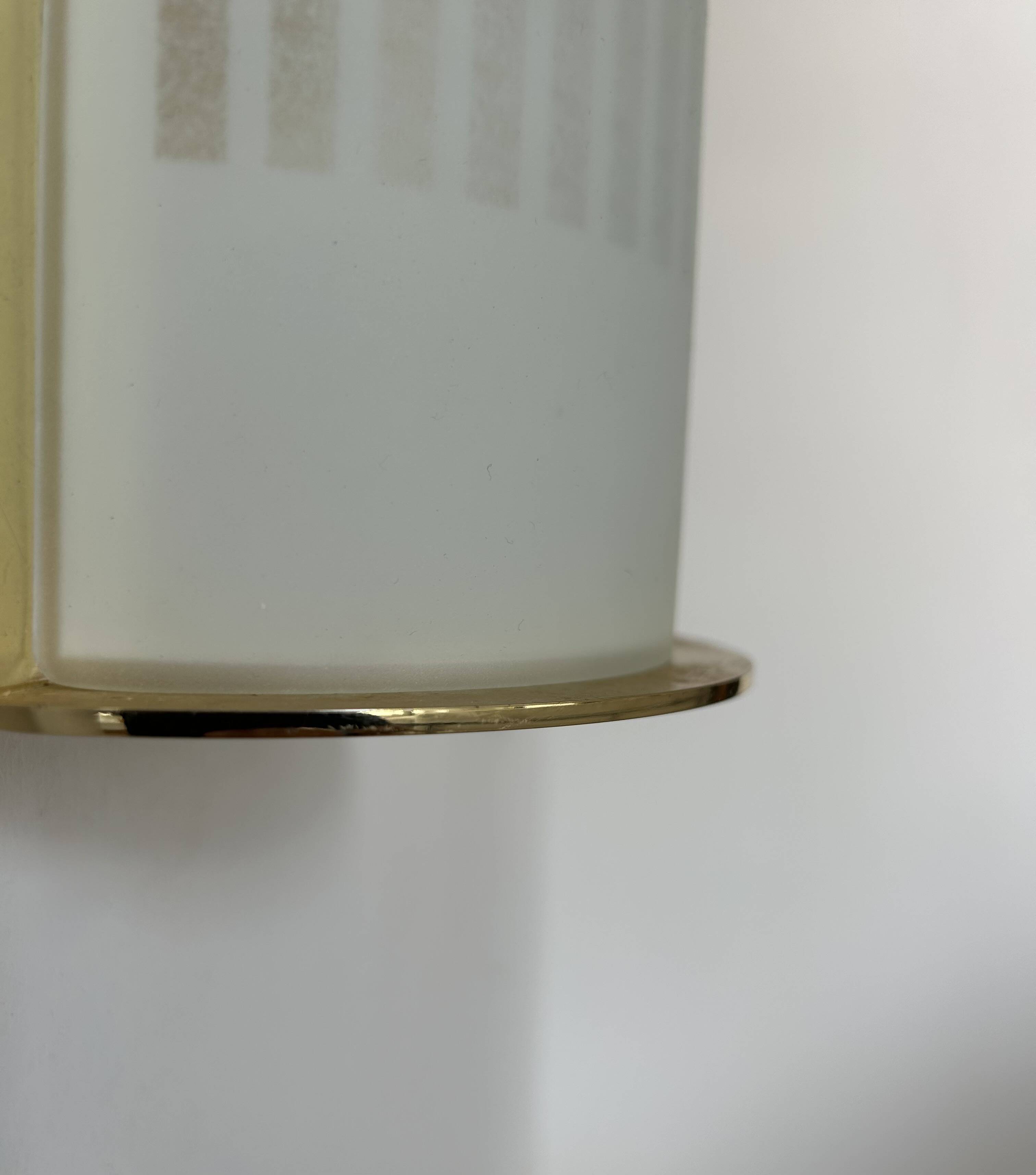 Pair of vintage brass and sandblasted glass wall lights, France 1970