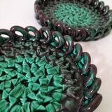 Pair of enamelled woven ceramic trinket trays signed BL, Le Brusc (Var)