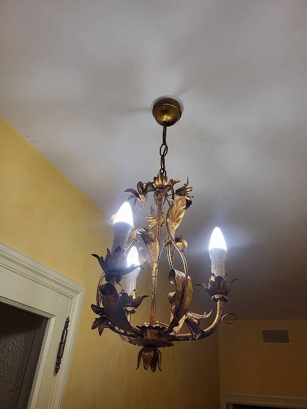 Set of 3 gold painted metal chandeliers