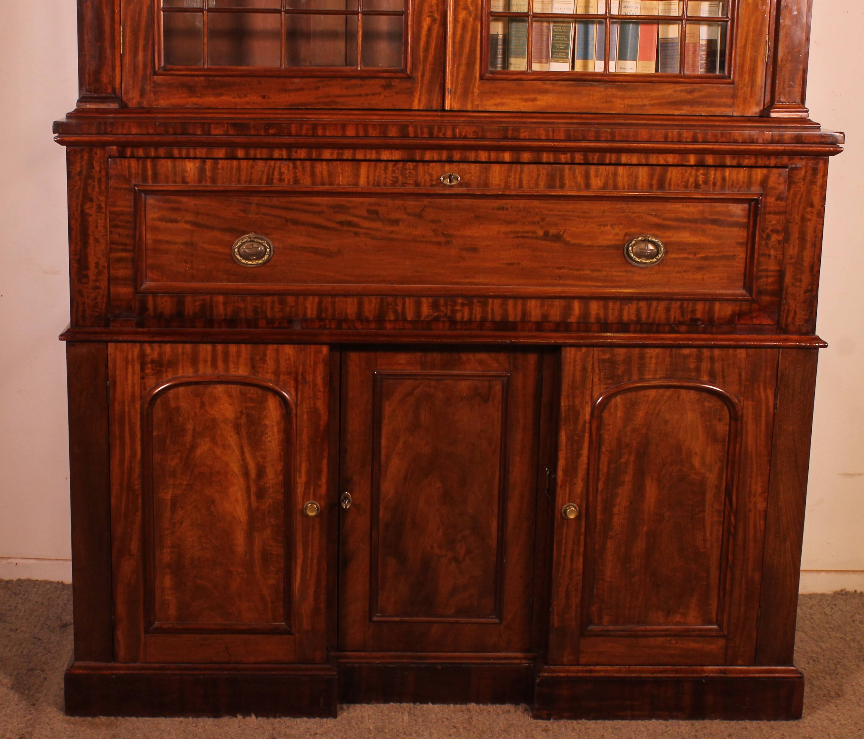 Display Cabinet or Mahogany Bookcase with Secretary - 19th Century