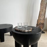 Monoxyl sofa end in black mango tree tripod half-sphere tray h:45 d:44
