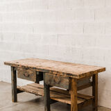 Green wooden workbench – 2 drawers