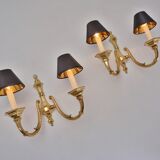 Pair brass wall lights sconces, twin arm, Neoclassical, 1950`s ca, English