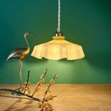 Suspension abat-jour vintage en opaline jaune