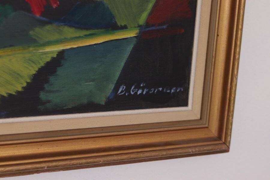 Original mid-century Swedish oil on canvas – “Kubisk Still Life” by Bror Göransson – vintage & framed – 75 × 64 cm (29.5" × 25.2")