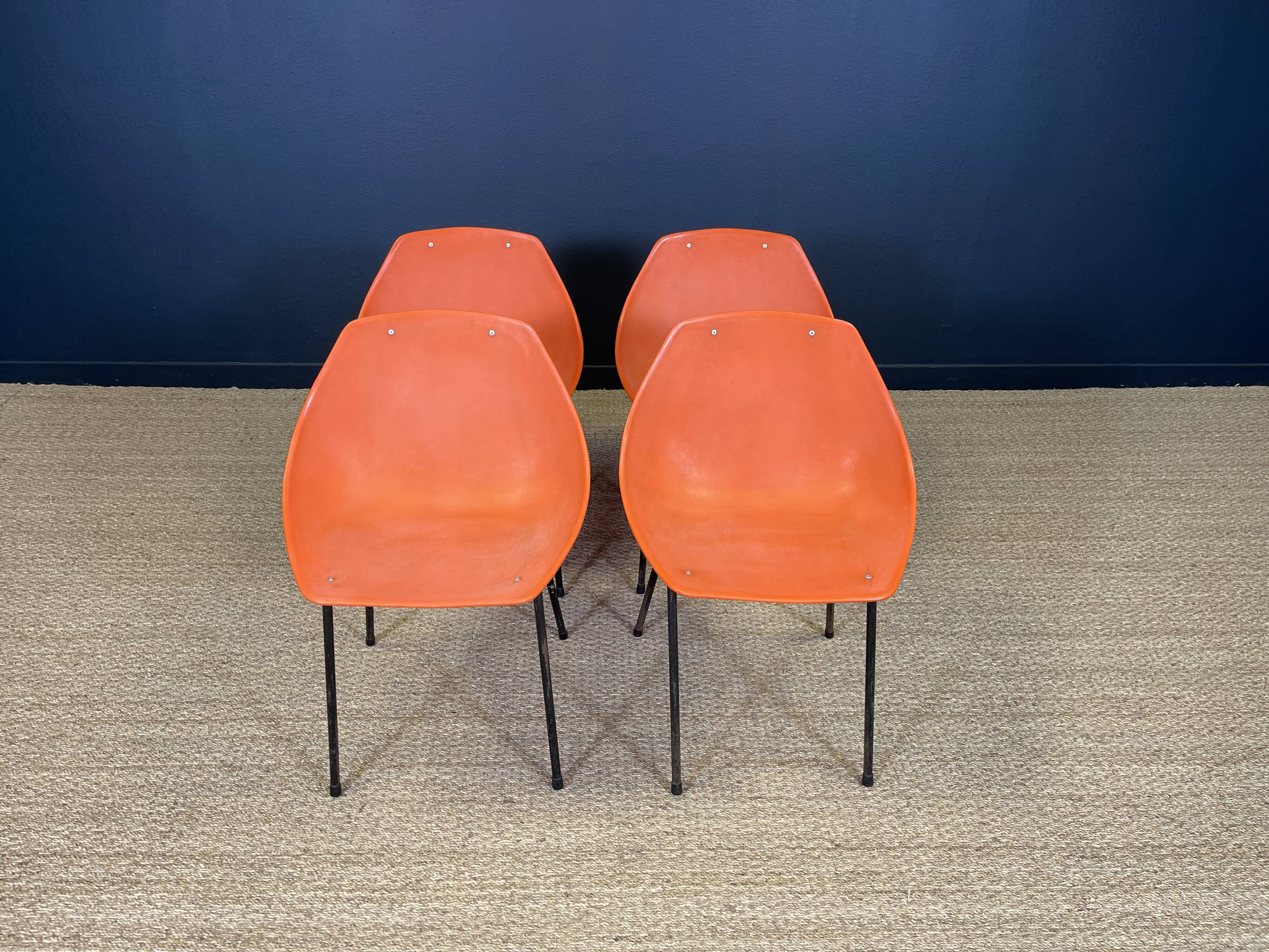 Set of 4 orange Guariche chairs