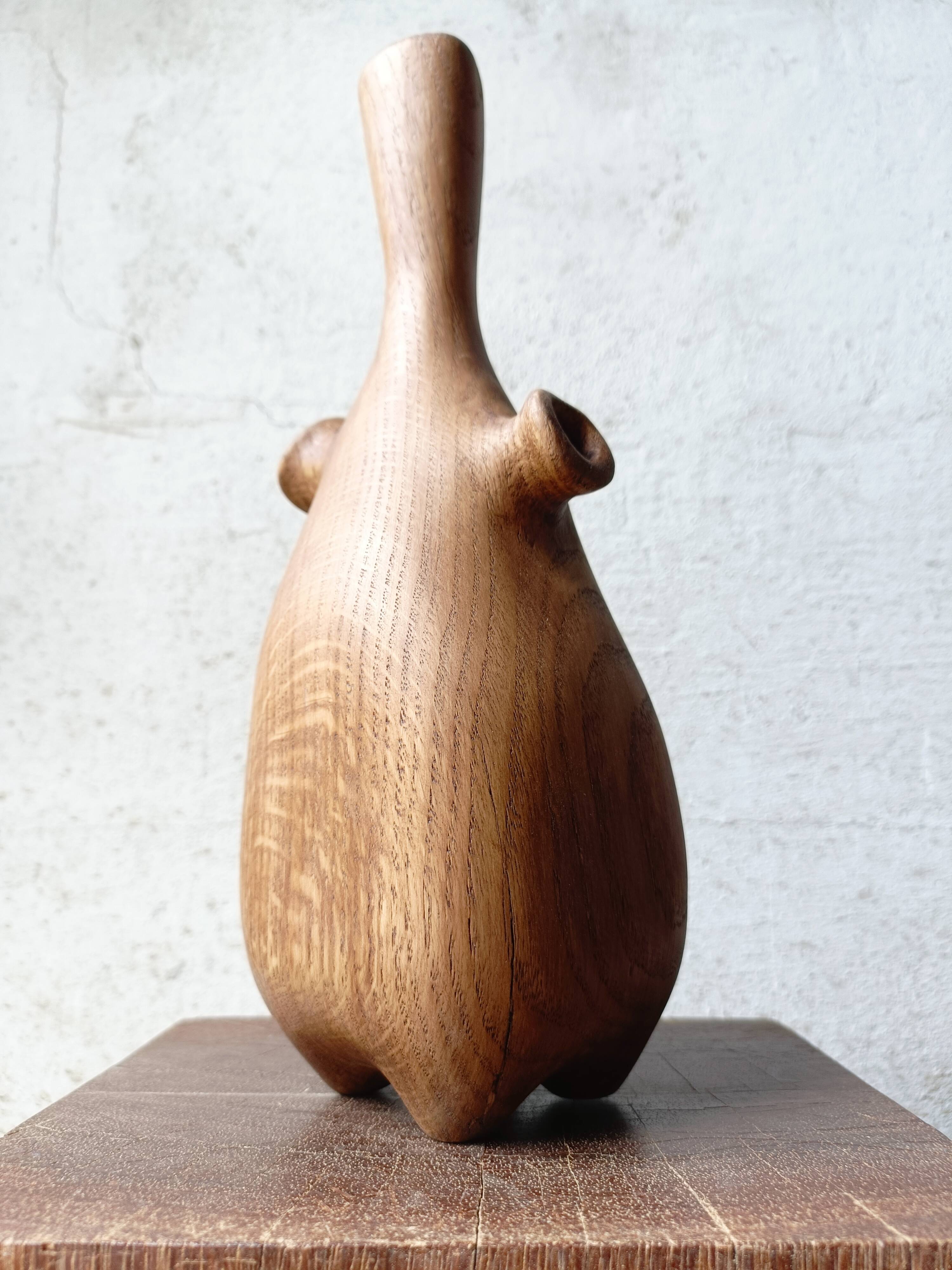 Vase / sculpture in solid carved oak