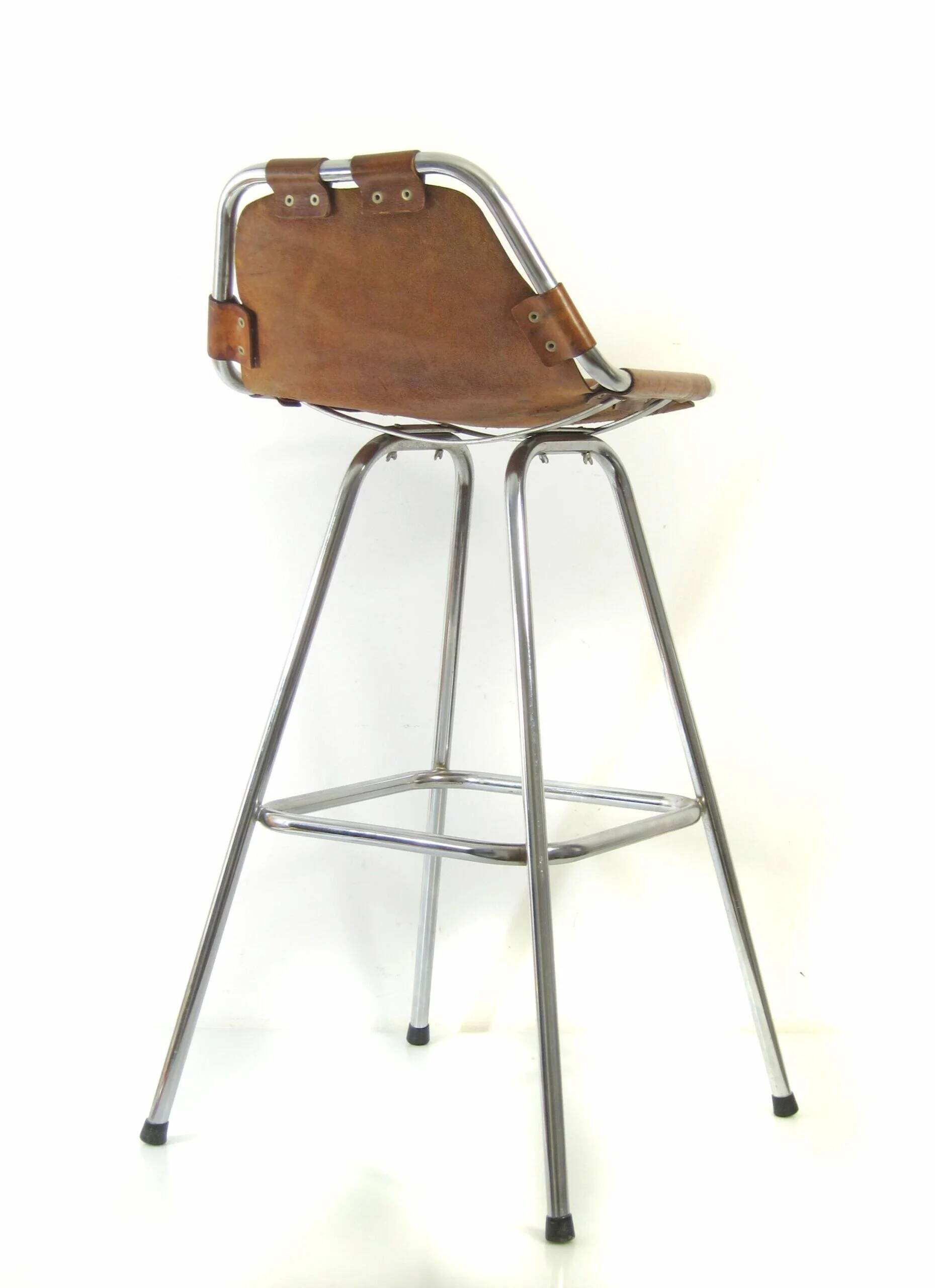 Charlotte Perriand "Les Arcs" vintage saddle leather bar stool – 1960s