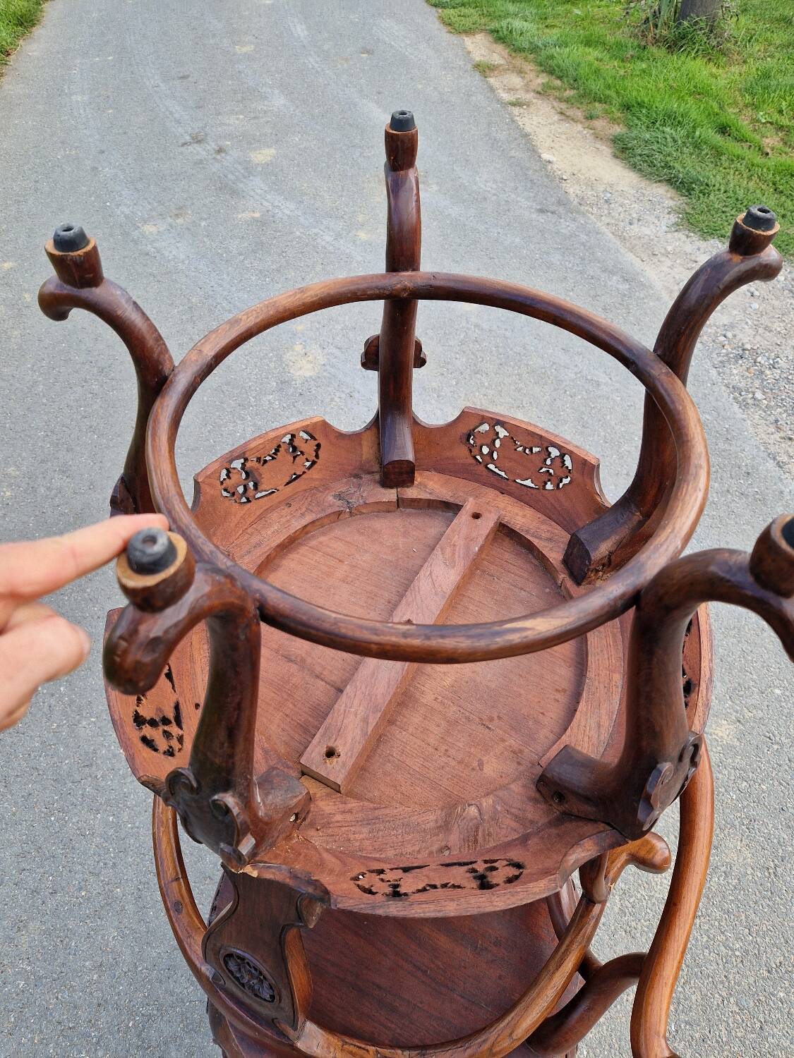 Pair of antique Chinese carved mahogany armchairs, circa 1960s