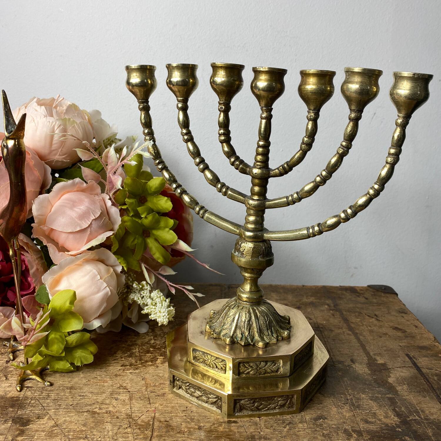 Candlestick, Seven-branched Menorah in brass