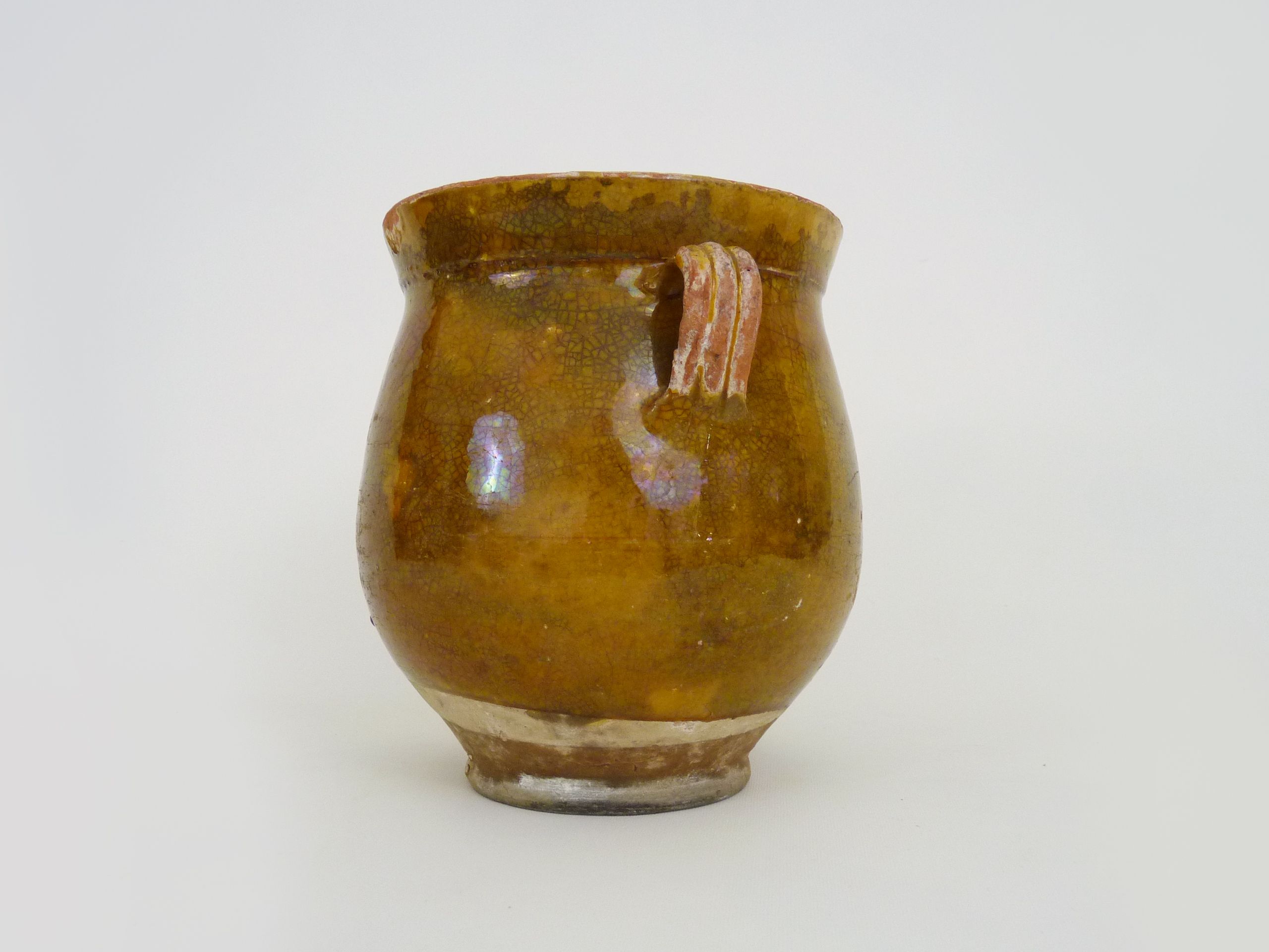 Glazed yellow confit pot, south west of France. Conservation pot. Pyrenees XIXth