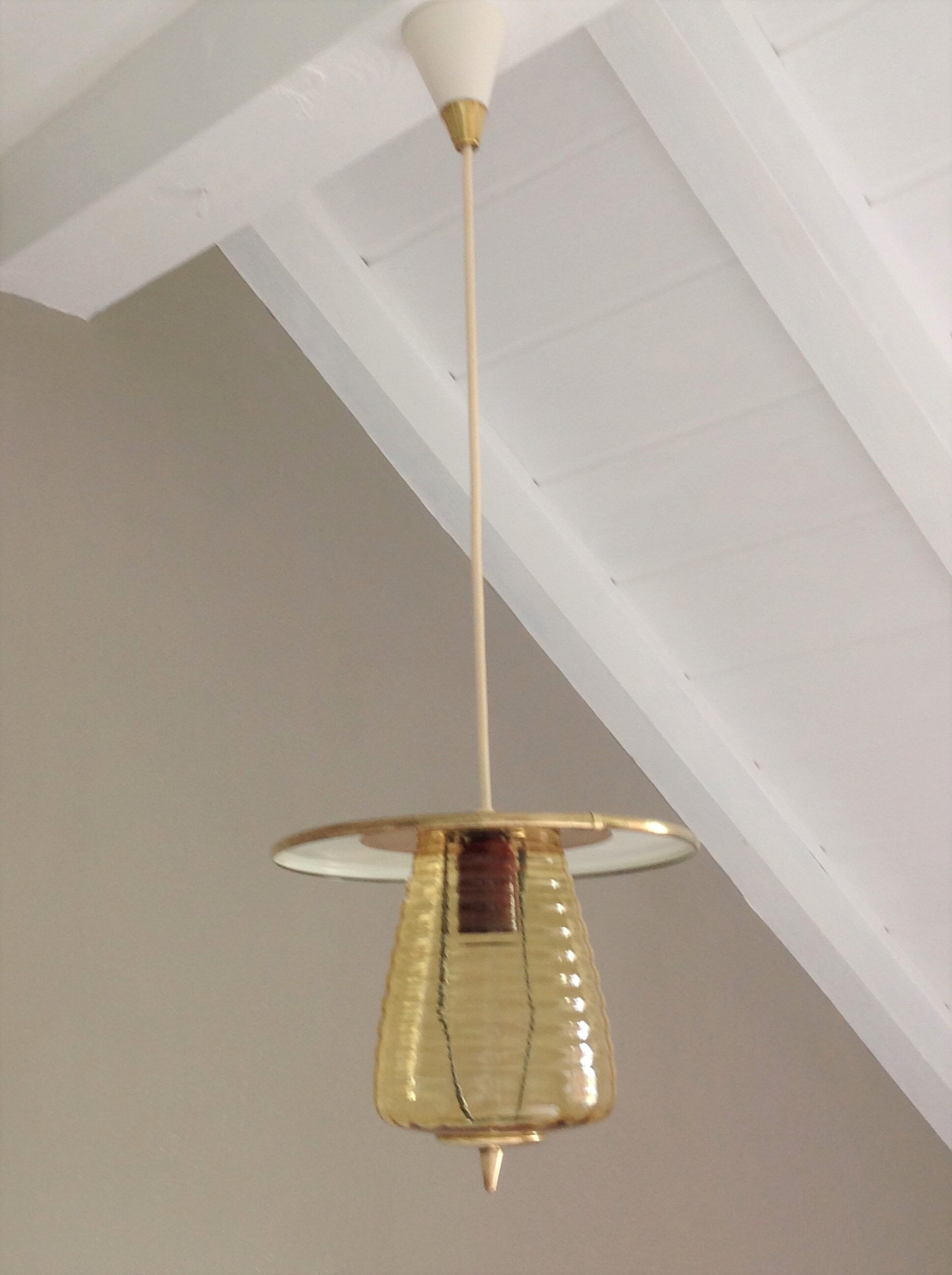 Amber glass / vintage lantern suspension 50s-60s