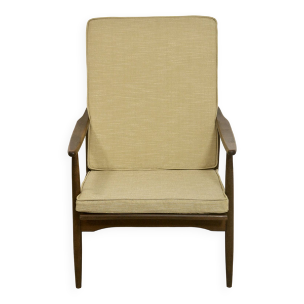 Fauteuil scandinave 1960 accoudoirs incurvés.