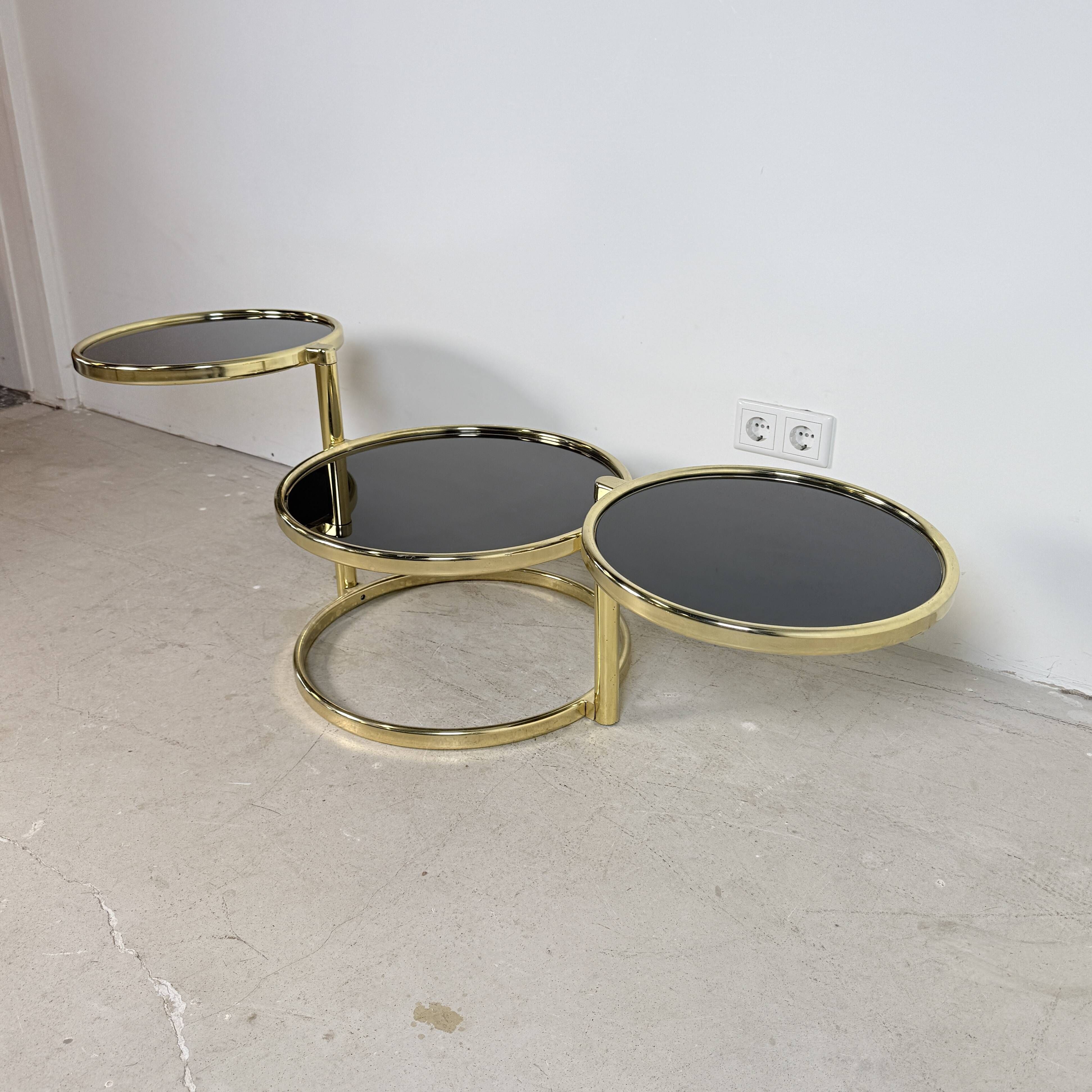 Vintage Hollywood Regency Swivel Cascade Coffee Table with Black Glass