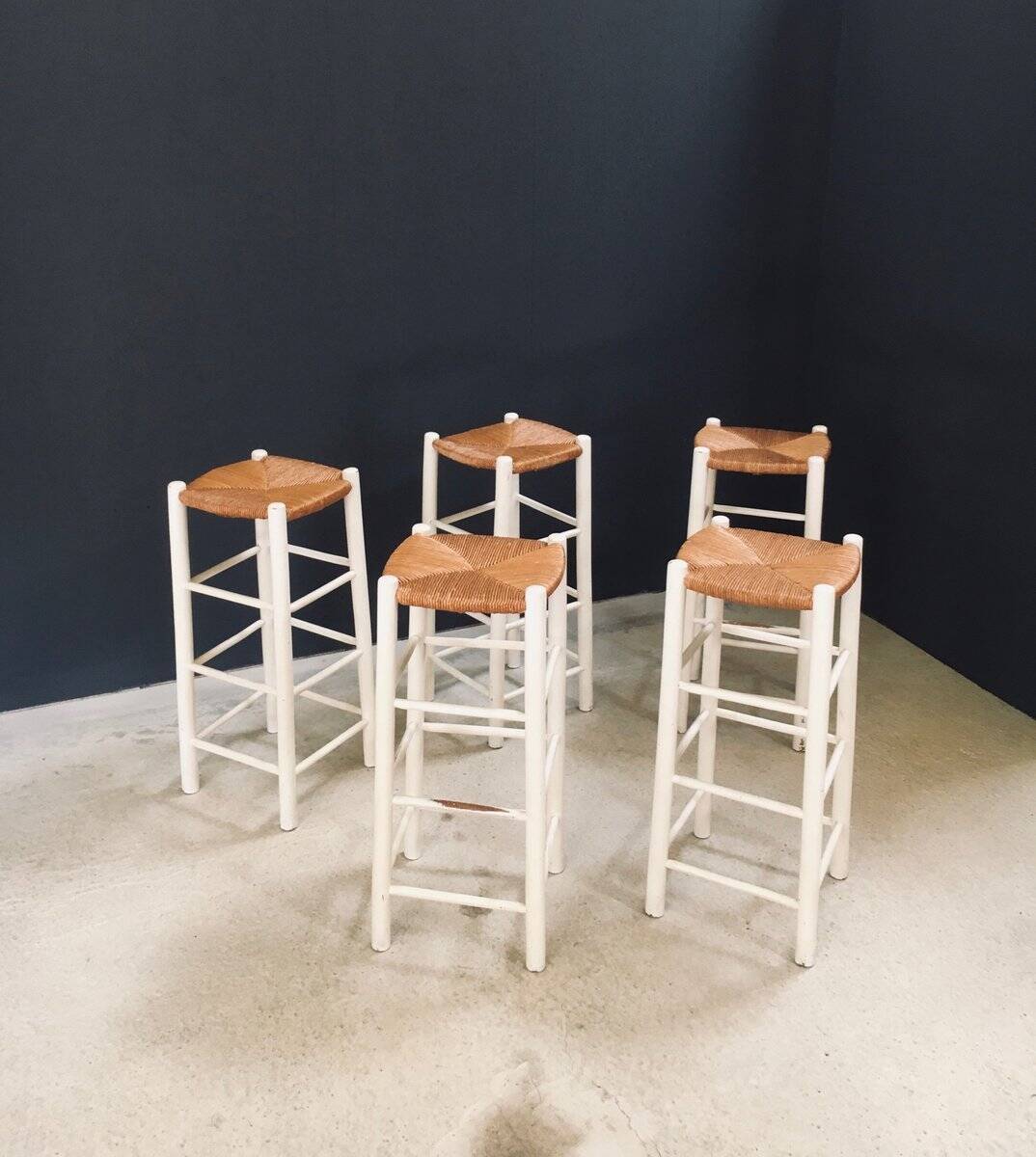 Rustic Handcrafted High Stools, France, 1940s, Set of 5