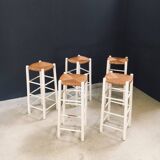 Rustic Handcrafted High Stools, France, 1940s, Set of 5