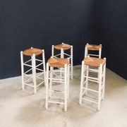 Rustic Handcrafted High Stools, France, 1940s, Set of 5