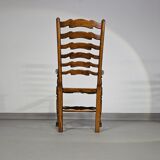 Set of 4 oak, rustic, farmhouse, ladderback dining chairs with rush seats 1960s