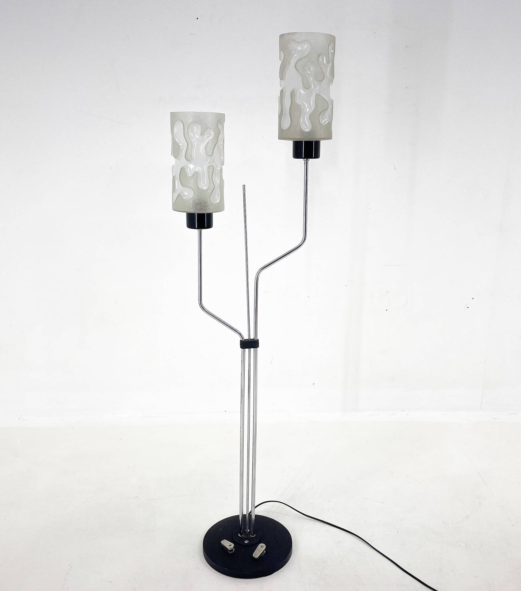 1970s chrome & glass floor lamp by lidokov, labeled, czechoslovakia