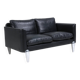 Vintage danish soren holst black leather 2 seater sofa with aluminium legs