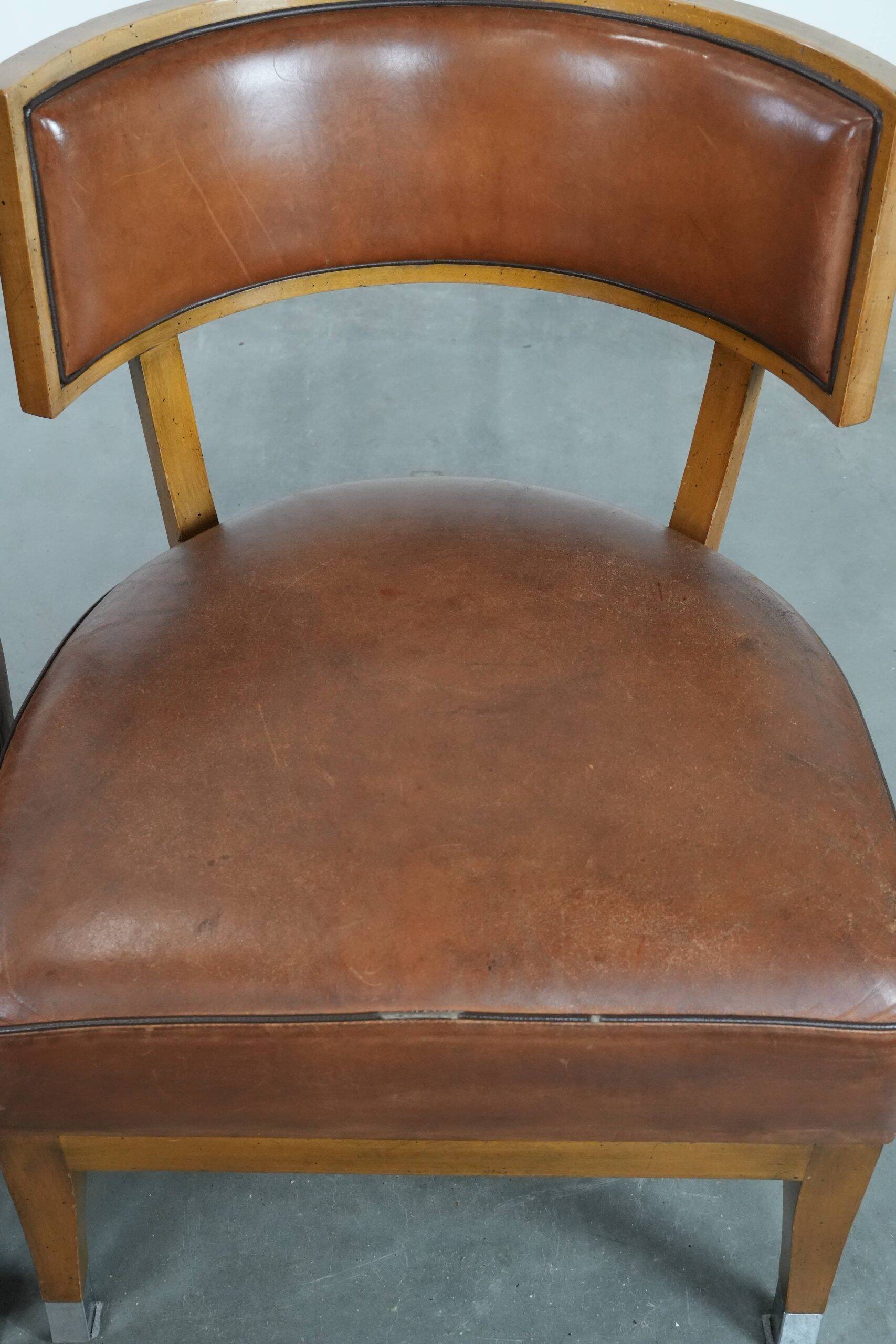 Set of 2 vintage design cocktail chairs/armchairs made of sheepskin leather