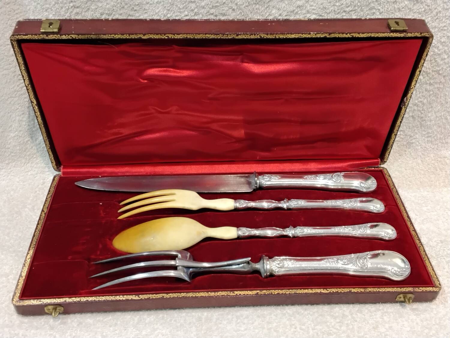 Salad serving set, silver handle, 950 Minerva, Rococo style.