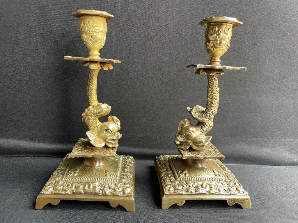 Pair of Napoleon III candle holders - Louis XIV style - Bronze (gilded)
