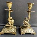 Pair of Napoleon III candle holders - Louis XIV style - Bronze (gilded)