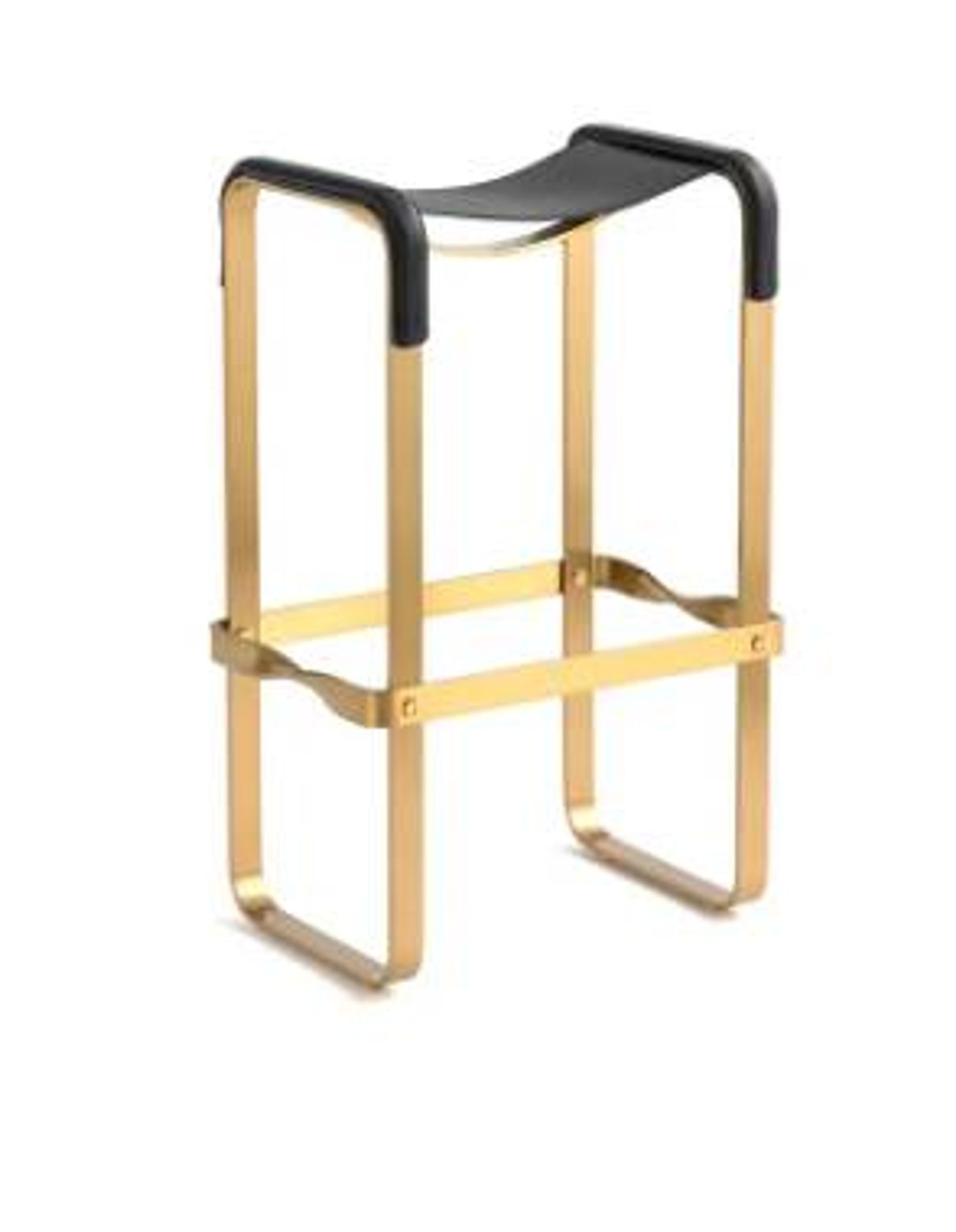 Pair of blue metal and brass stools without a backrest.