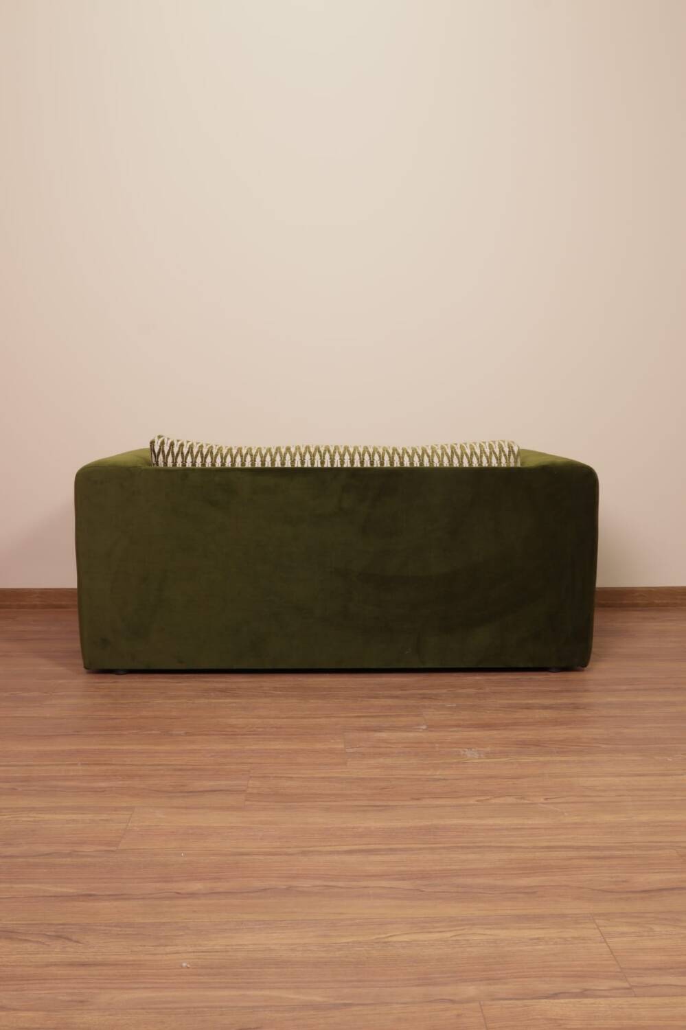 Olive velvet two-seater sofa